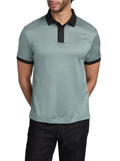Emporio Armani Men's Contrast-Tipped Jersey Polo Shirt - Teal Navy | Thumbnail 2 Emporio Armani Men's Contrast-Tipped Jersey Polo Shirt - Teal Navy | Thumbnail 2