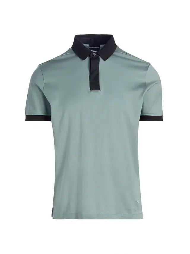 Emporio Armani Men's Contrast-Tipped Jersey Polo Shirt - Teal Navy