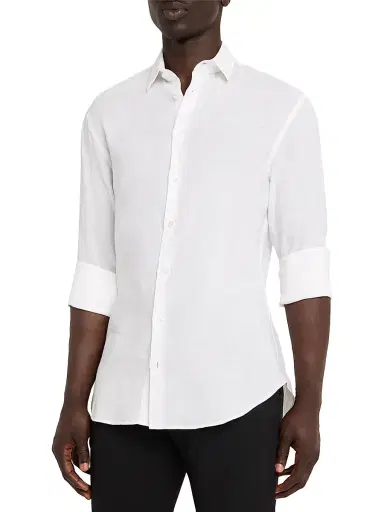 Giorgio Armani Men's Linen Button-Front Sport Shirt - White - Size 17 | Thumbnail 3