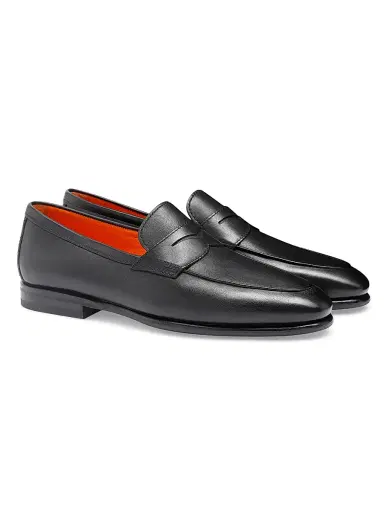 Santoni Men's Leather Penny Loafers - Black - Size 13 | Thumbnail 2