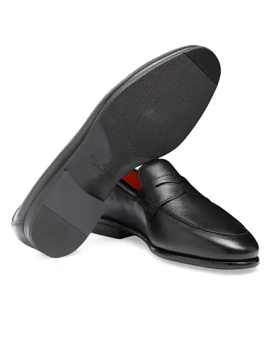 Santoni Men's Leather Penny Loafers - Black - Size 13 | Thumbnail 4