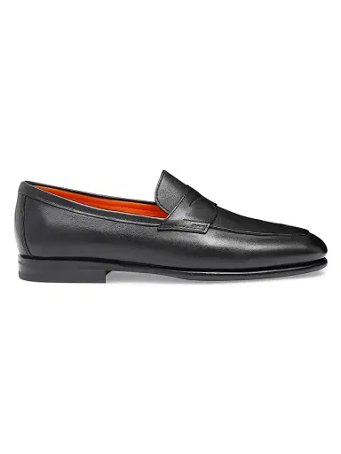 Santoni Men's Leather Penny Loafers - Black - Size 13 | Thumbnail 1