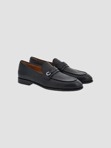 FERRAGAMO Men's Desio Leather Gancio Penny Loafers - Nero Leather | Thumbnail 2 FERRAGAMO Men's Desio Leather Gancio Penny Loafers - Nero Leather | Thumbnail 2