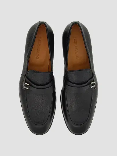 FERRAGAMO Men's Desio Leather Gancio Penny Loafers - Nero Leather | Thumbnail 4 FERRAGAMO Men's Desio Leather Gancio Penny Loafers - Nero Leather | Thumbnail 4