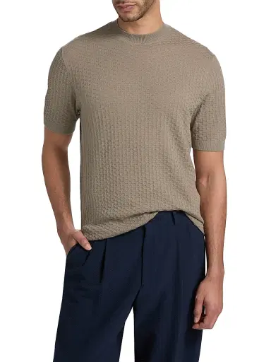 Emporio Armani Men's Tonal Honeycomb Wool Crewneck Sweater - Tan - Size XXL | Thumbnail 3
