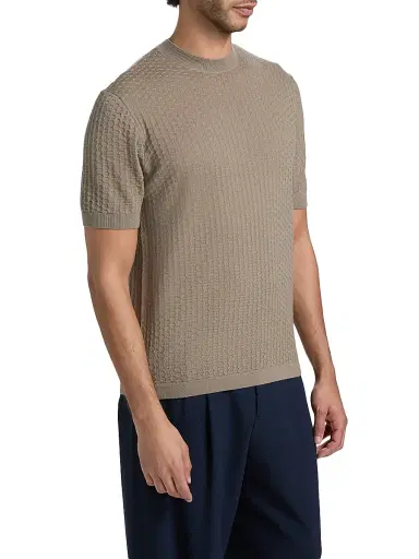 Emporio Armani Men's Tonal Honeycomb Wool Crewneck Sweater - Tan - Size XXL | Thumbnail 4