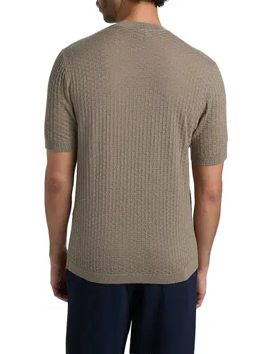 Emporio Armani Men's Tonal Honeycomb Wool Crewneck Sweater - Tan - Size XXL | Thumbnail 5