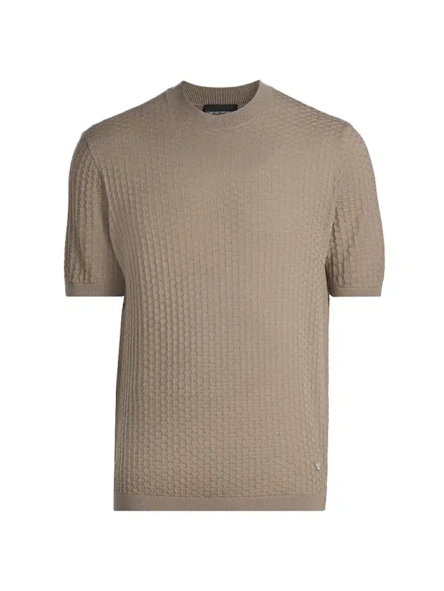 Men's Tonal Honeycomb Wool Crewneck Sweater - Tan