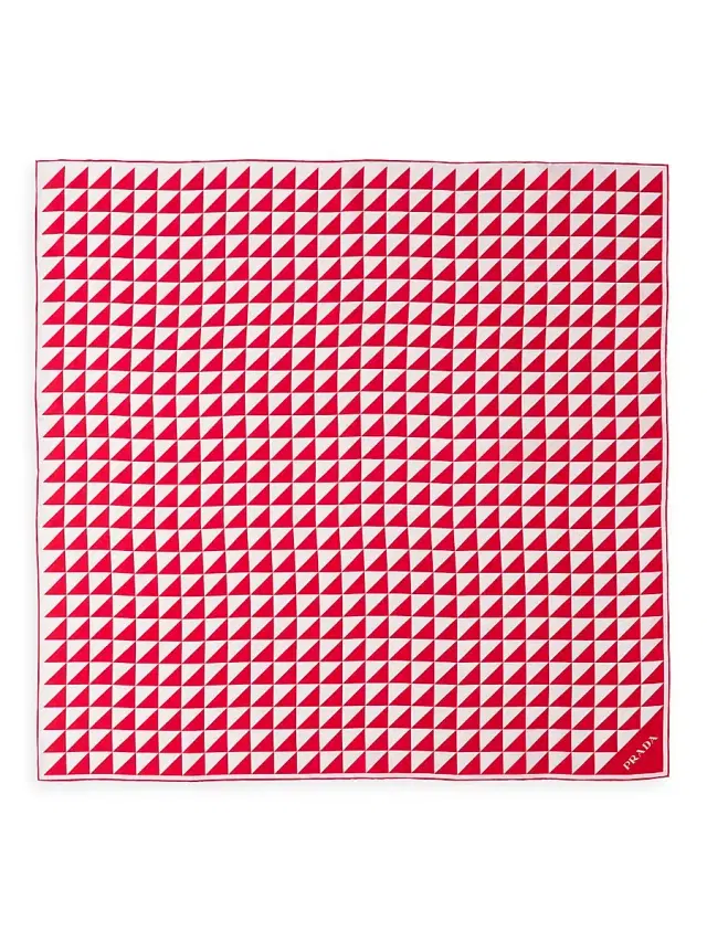 Prada Women's Printed Silk Twill Scarf 90x90 - Red