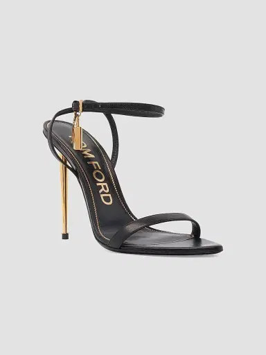 Tom Ford Women's Padlock 105MM Leather Point-Toe Ankle-Strap Sandals - Black - Size 9.5 | Thumbnail 2
