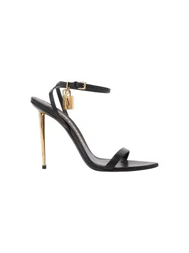 Tom Ford Women's Padlock 105MM Leather Point-Toe Ankle-Strap Sandals - Black - Size 9.5 | Thumbnail 1