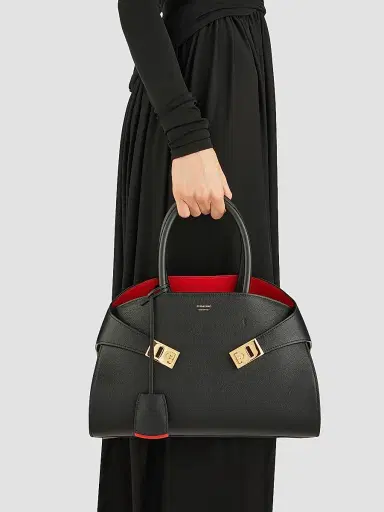 Ferragamo Women's Hug Medium Top Handle Bag - Nero Flame Red | Thumbnail 3 Ferragamo Women's Hug Medium Top Handle Bag - Nero Flame Red | Thumbnail 3