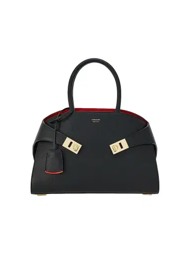 Ferragamo Women's Hug Medium Top Handle Bag - Nero Flame Red | Thumbnail 1 Ferragamo Women's Hug Medium Top Handle Bag - Nero Flame Red | Thumbnail 1