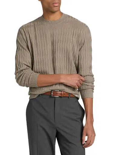 Emporio Armani Men's Diamond Virgin Wool Sweater - Tan - Size XXL | Thumbnail 3
