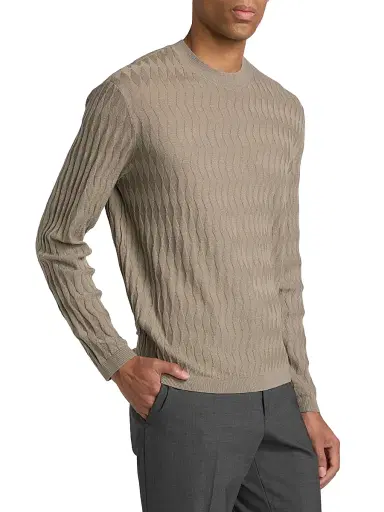 Emporio Armani Men's Diamond Virgin Wool Sweater - Tan - Size XXL | Thumbnail 4