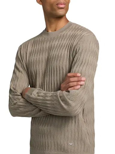 Emporio Armani Men's Diamond Virgin Wool Sweater - Tan - Size XXL | Thumbnail 6