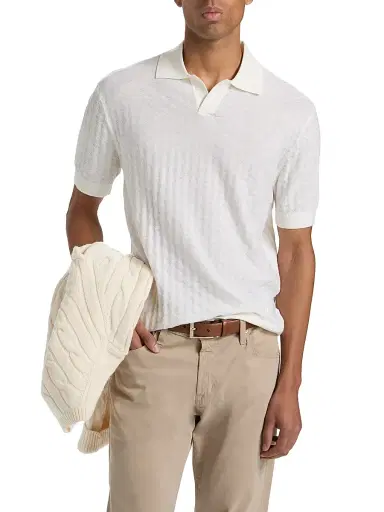 Emporio Armani Men's Tonal Basketweave Wool Sweater - Off White | Thumbnail 3 Emporio Armani Men's Tonal Basketweave Wool Sweater - Off White | Thumbnail 3