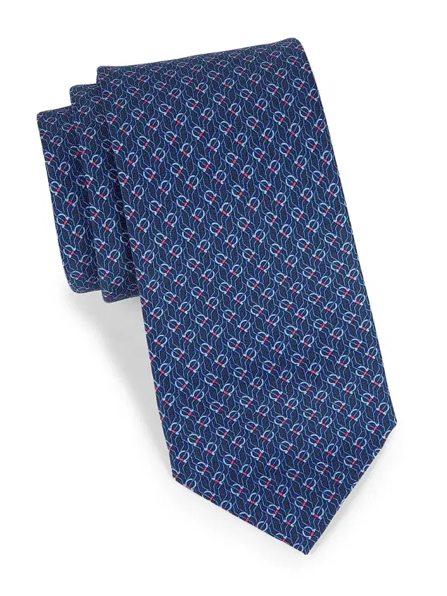 FERRAGAMO Men's Gancini Jacquard Tie - Navy