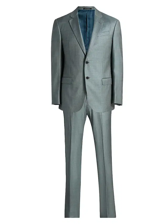 Emporio Armani Men's Shark Skin Wool Single-Breasted Suit - Sage