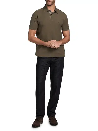Emporio Armani Men's Rib-Knit Trim Cotton Polo Shirt - Mud | Thumbnail 2