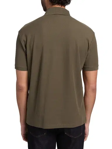 Emporio Armani Men's Rib-Knit Trim Cotton Polo Shirt - Mud | Thumbnail 5
