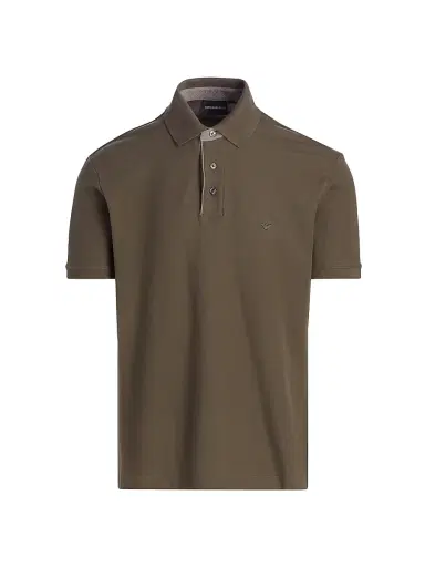Emporio Armani Men's Rib-Knit Trim Cotton Polo Shirt - Mud | Thumbnail 1