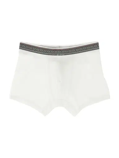 Versace Men's Ribbed Greca Stretch-Cotton Boxer Brief - Optical White - Size XL | Thumbnail 1 Versace Men's Ribbed Greca Stretch-Cotton Boxer Brief - Optical White - Size XL | Thumbnail 1
