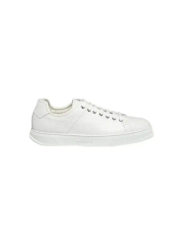 FERRAGAMO Men's Clayton Leather Low-Top Sneakers - Bianco Ottico