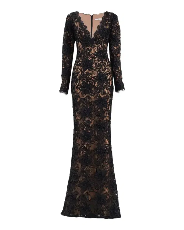 Eyelash Floral Lace Column Gown