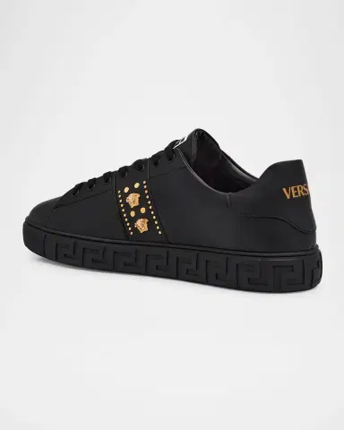 Versace Men's La Greca Leather Low-Top Sneakers | Thumbnail 4 Versace Men's La Greca Leather Low-Top Sneakers | Thumbnail 4