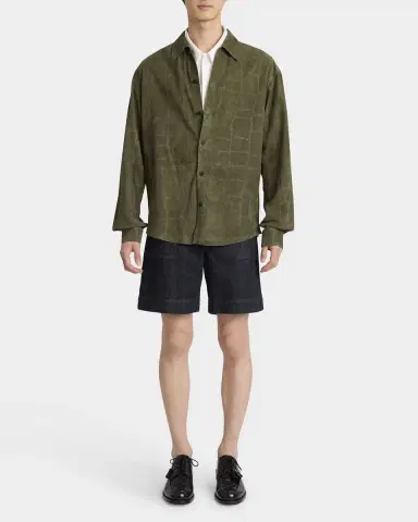 Jacquemus Men's Croc-Embossed Leather Sport Shirt | Thumbnail 2