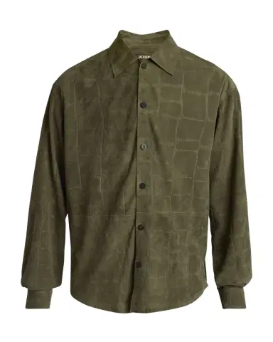 Jacquemus Men's Croc-Embossed Leather Sport Shirt | Thumbnail 1