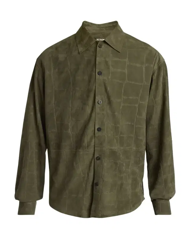 Jacquemus Men 's Croc-Embossed Leather Sport Shirt