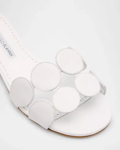 Manolo Blahnik Circle-Cut Leather Flat Slide Sandals | Thumbnail 3