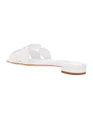 Manolo Blahnik Circle-Cut Leather Flat Slide Sandals | Thumbnail 1