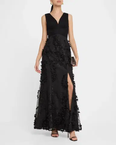Aidan Mattox Embroidered Floral Applique Gown | Thumbnail 4 Aidan Mattox Embroidered Floral Applique Gown | Thumbnail 4