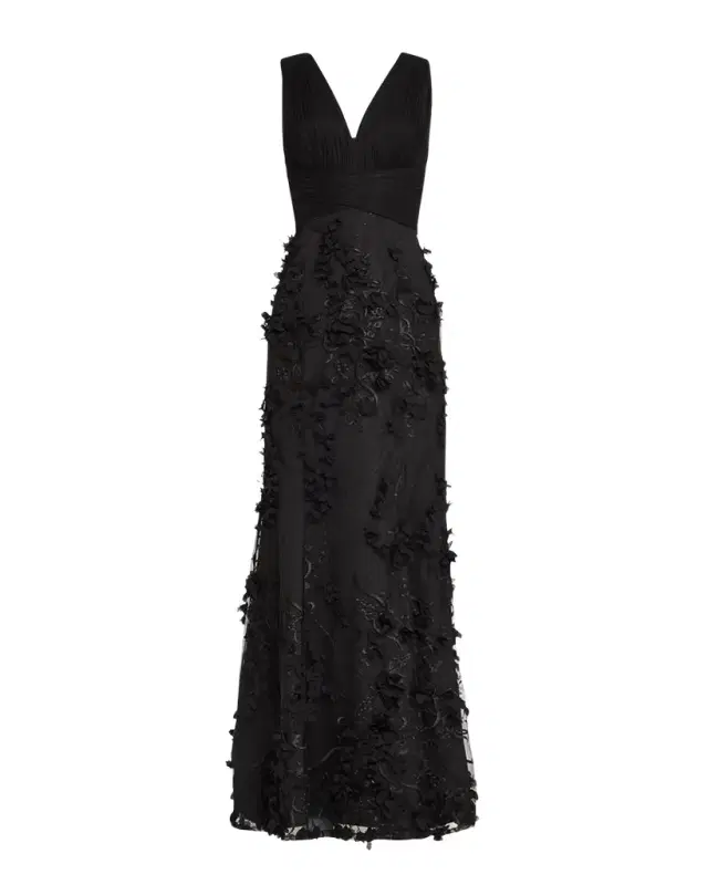 Aidan Mattox Embroidered Floral Applique Gown