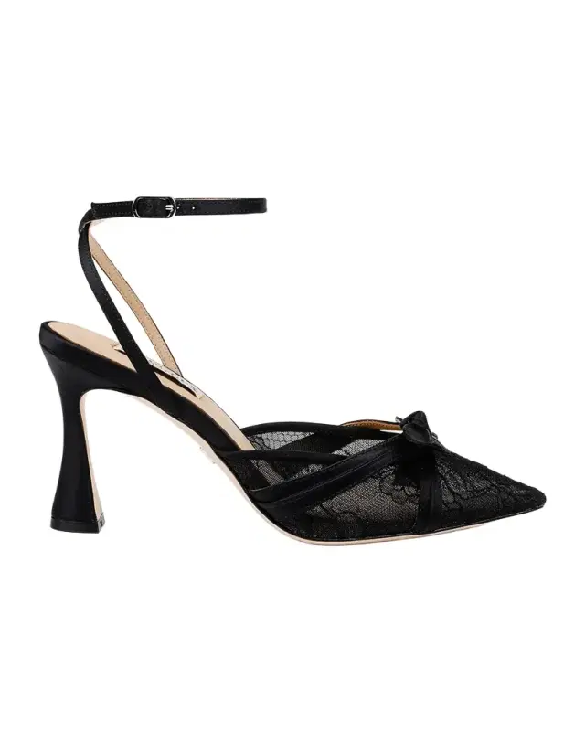 Badgley Mischka Josie Silk Lace Bow Ankle-Strap Pumps