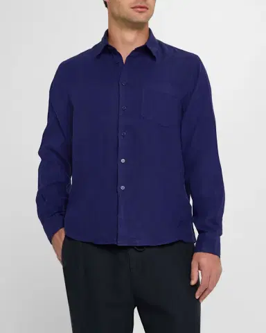 Vilebrequin Men 's Caroubis Solid Linen Sport Shirt | Thumbnail 4 Vilebrequin Men 's Caroubis Solid Linen Sport Shirt | Thumbnail 4