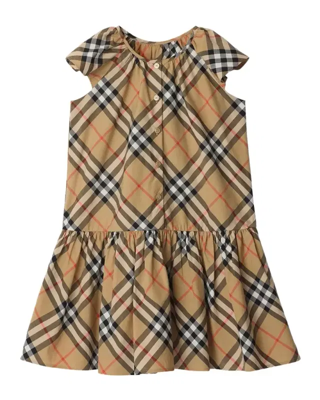 Girl 's Talley Cotton Check Drop-Waist Dress