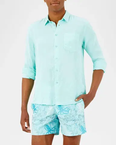 Vilebrequin Men 's Caroubis Solid Linen Sport Shirt | Thumbnail 3 Vilebrequin Men 's Caroubis Solid Linen Sport Shirt | Thumbnail 3