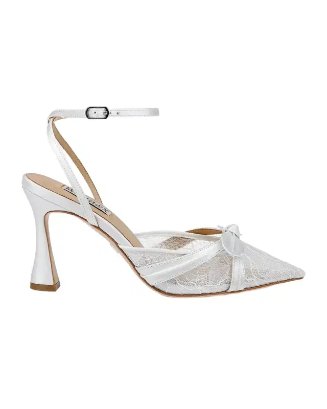 Badgley Mischka Josie Silk Lace Bow Ankle-Strap Pumps