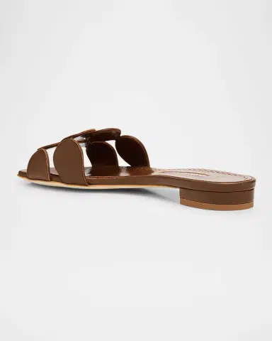 Manolo Blahnik Circle-Cut Leather Flat Slide Sandals | Thumbnail 3