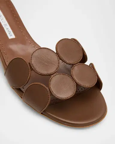 Manolo Blahnik Circle-Cut Leather Flat Slide Sandals | Thumbnail 5