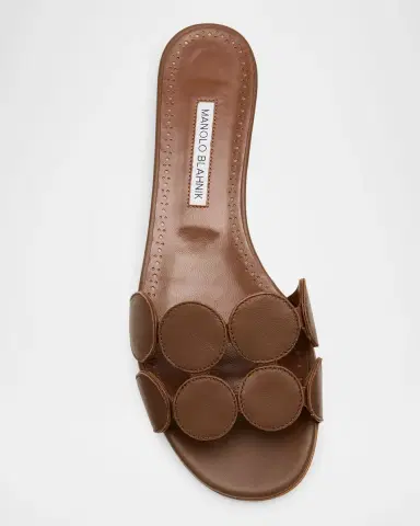 Manolo Blahnik Circle-Cut Leather Flat Slide Sandals | Thumbnail 6