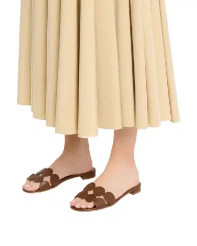 Manolo Blahnik Circle-Cut Leather Flat Slide Sandals | Thumbnail 1