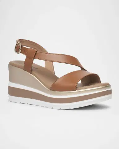 NeroGiardini Leather Wedge Slingback Sandals | Thumbnail 2