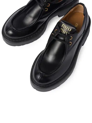 Miu Miu Women's Leather Lace-Up Loafers - Black - Size 9.5 | Thumbnail 2