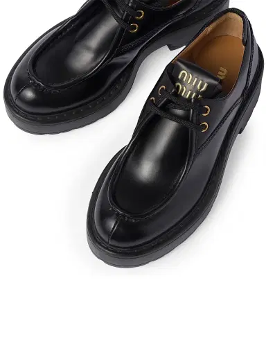 Miu Miu Women's Leather Lace-Up Loafers - Black - Size 9.5 | Thumbnail 4