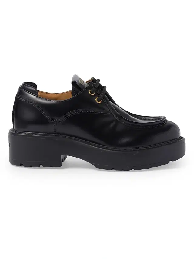 Women's Leather Lace-Up Loafers - Black